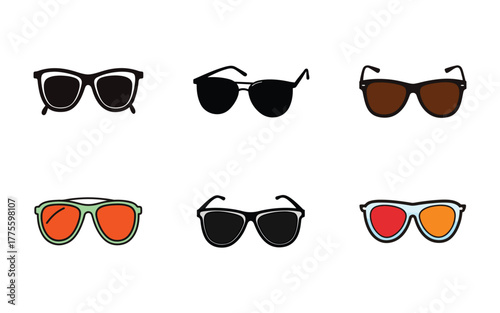 Collection of Various Sunglasses Designs for Fashionable Summer Style and Eye Protection on White Background