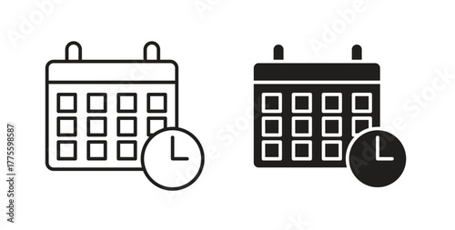 Calendar clock icon. filled flat sign for mobile concept and web design