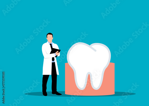 Dentist Examining Healthy Tooth. Dental Care, Oral Hygiene, and Stomatology Illustration.