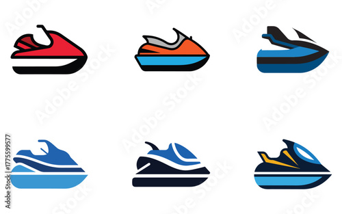 Colorful Jet Ski Icons Set for Summer Adventures and Water Sports Fun Watercraft Illustrations Collection