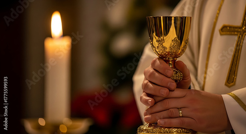 Catholic priest holding chalice eucharist celebration mass