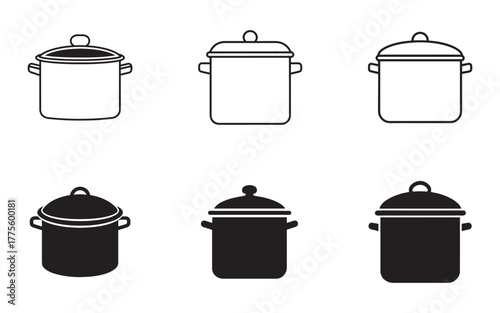 Cooking Pots Variety Black and White Culinary Essentials for Home Cooks and Professional Chefs Kitchenware Illustration