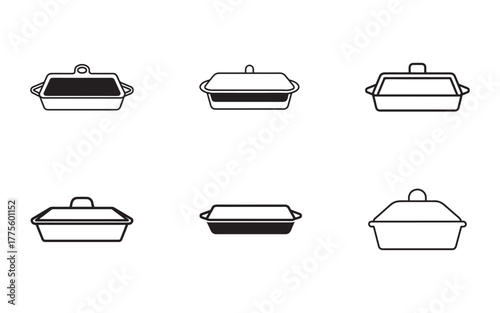 Elegant casserole dish set vector illustration showcasing cooking and serving containers in a clean and modern minimalist style for culinary designs