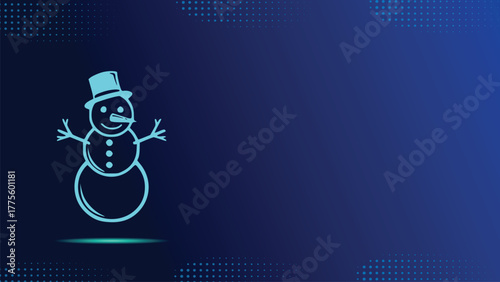 A modern, minimalist Christmas snowman icon design on a dark blue halftone background. Perfect for holiday greetings, festive projects, and winter season themes.