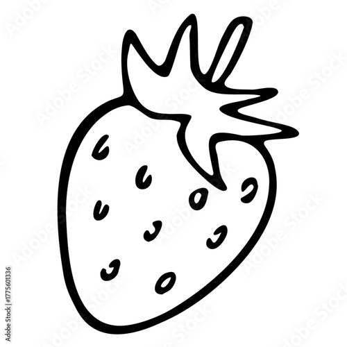 Vector illustration doodle hand drawn food fruit berry strawberry whole calyx seed element black liner pen
