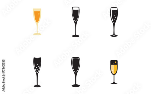 Elegant Champagne Flutes Collection for Celebrations and Special Occasions Graphic Set on White Background