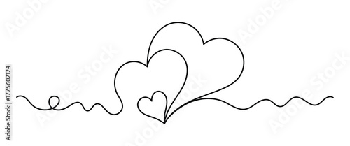 Hand drawn doodle heart continuous one line drawing. Continuous black line drawing of a heart shape on a white background