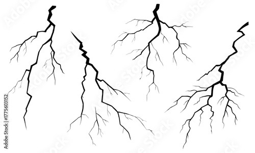 Four stylized black lightning bolt illustrations on a white background