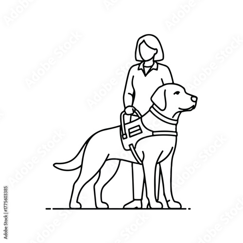 Service Dog Guiding a Person A Line Art Illustration of Assistance and Support