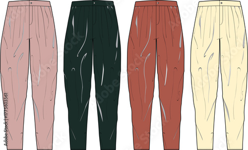 Fashion Flat Sketch of Four Different Colored Jogger Pants - a Versatile Wardrobe Staple