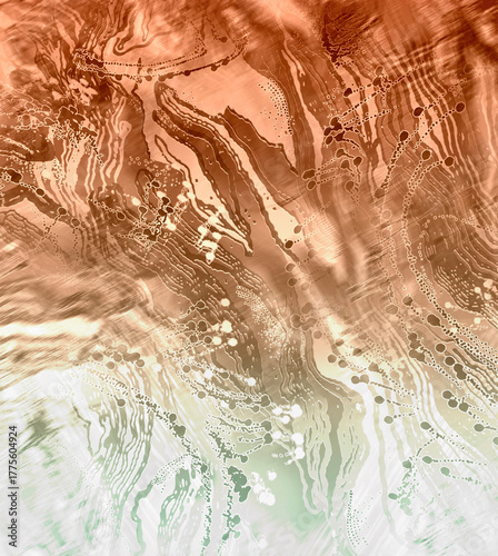 Abstract background. Graphics and watercolor with a beautiful gradient. Professional landscape drawing, imitation of mountains, and a lake. Creative lines and dots. For your design and card