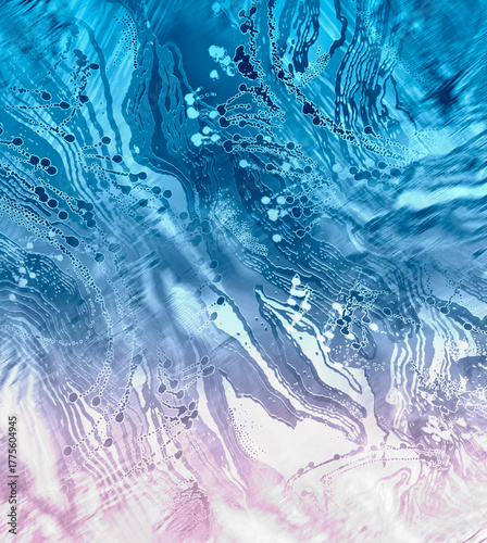 Abstract background. Graphics and watercolor with a beautiful gradient. Professional landscape drawing, imitation of mountains, and a lake. Creative lines and dots. For your design and card