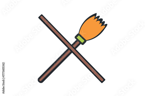 Two crossed brooms isolated on white background halloween symbol
