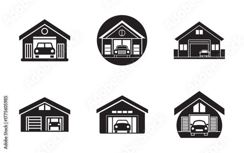 Set of black and white car garage icon vectors with different style and design suitable for transportation industry promotion