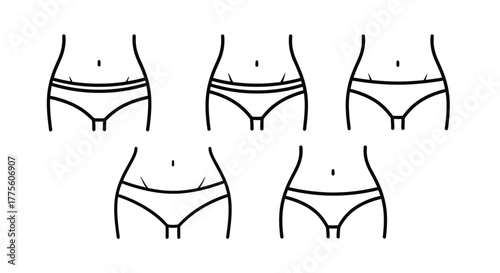 Simple line drawing illustrating different styles of women s underwear