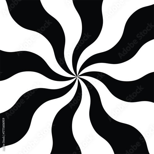 Spiral Swirl Radial Hypnotic Psychedelic illusion rotating background Vector black and white quality vector illustration