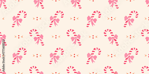 Cute pink candy cane and festive face pattern for christmas and holidays