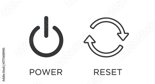 Power and reset icons simple line symbols user interface isolated on white background