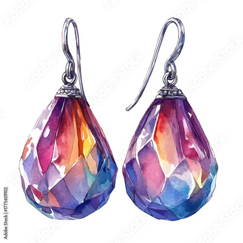 watercolor vector of Dangle Earrings, isolated on a white background.