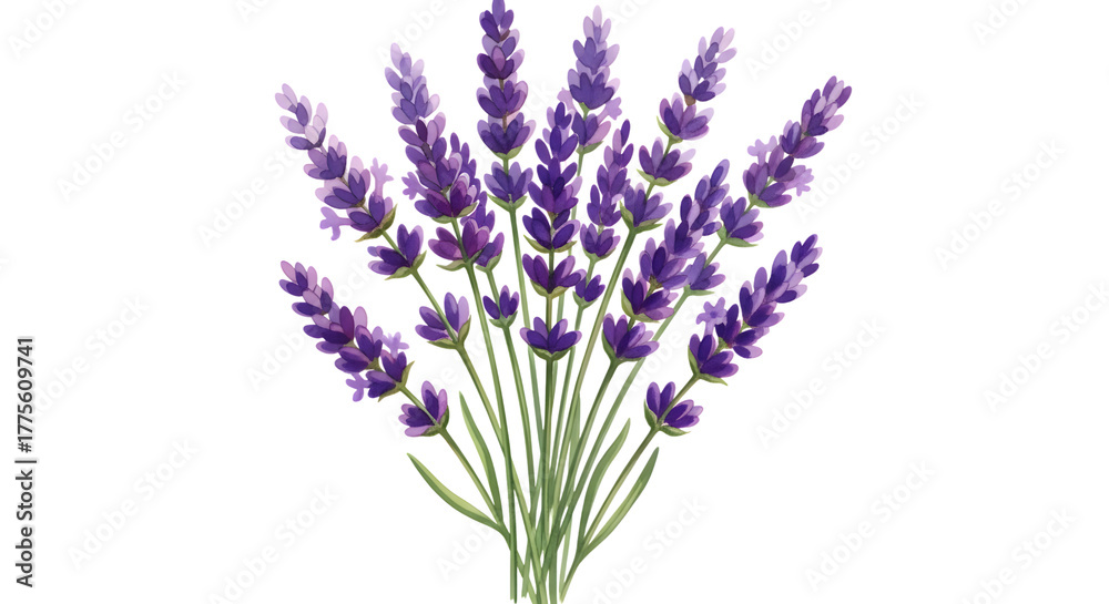 Fototapeta premium Watercolor lavender bouquet isolated on transparent background, a beautiful floral design