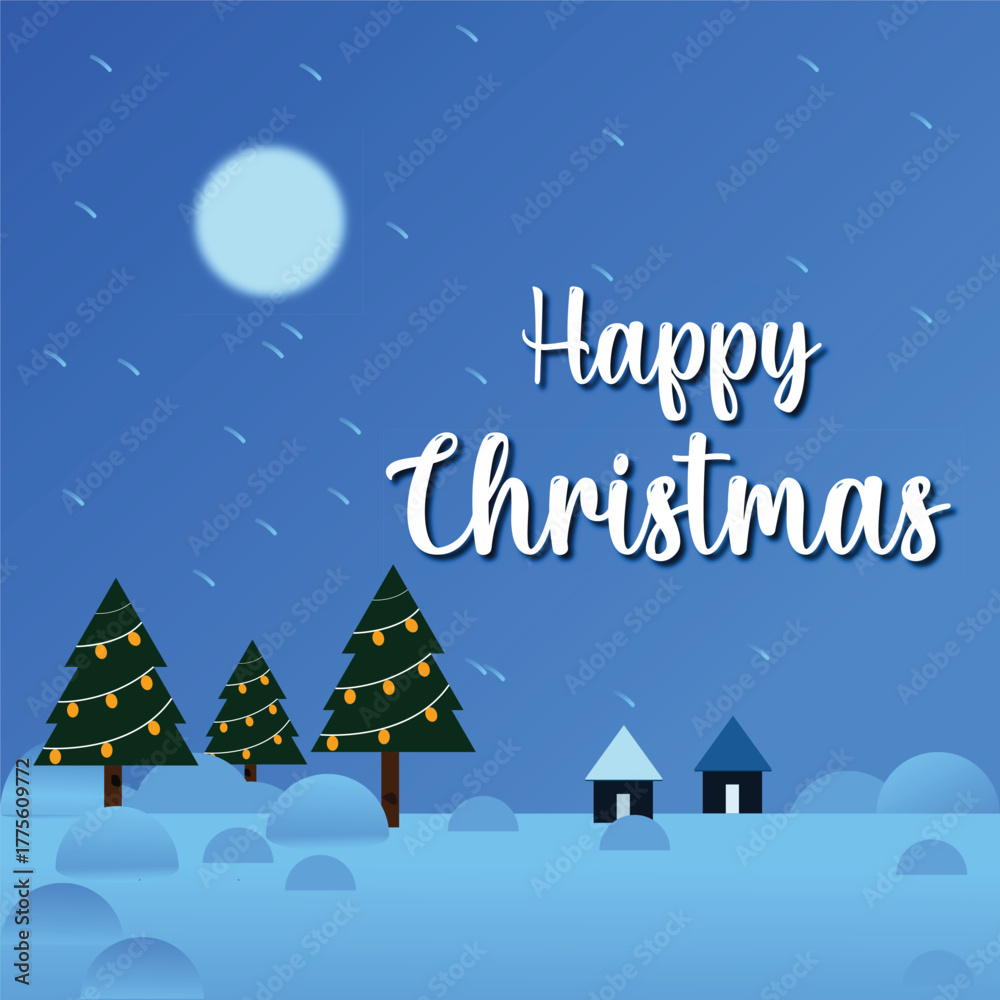 Naklejka premium Happy Christmas winter landscape with snow and decorated trees