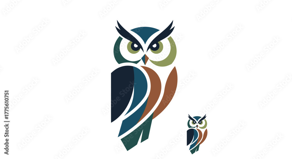 Fototapeta premium Stylized owl illustration a modern flat logo and branding