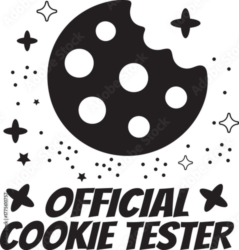 Black and White Official Cookie Tester Graphic illustration.