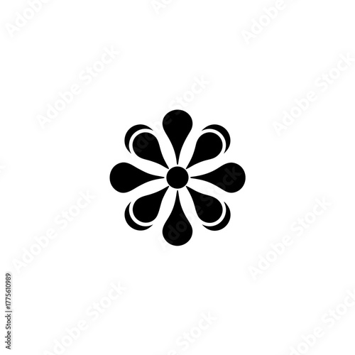 Black floral design with teardrop shaped petal accents on transparent background silhouette