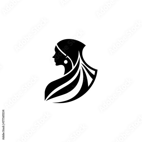 Silhouette of a woman with headscarf and earring art on transparent background