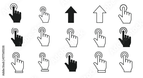 Set of click and tap icons hand cursor illustration user interface and website isolated on white background
