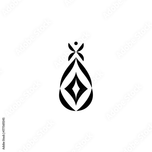 Abstract teardrop shape with diamond and circle design on transparent background silhouette