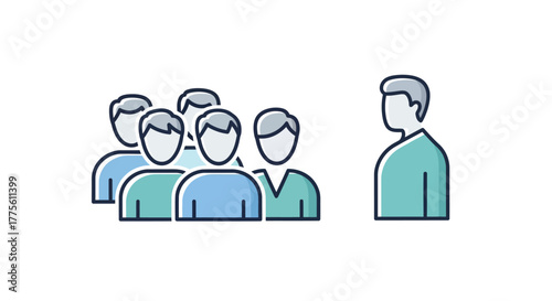 Group of people icon illustration in flat style representing teamwork and leadership isolated on white background
