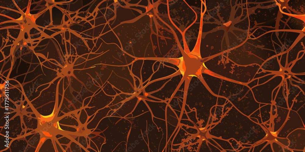 Φωτογραφία Close up abstract illustration of interconnected neurons with glowing orange cel