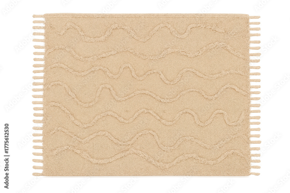 Fototapeta premium Beige wavy line textured rug with fringe