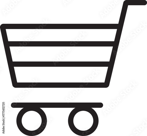 Shopping Cart Icon: Simple Black Outline Vector Illustration of Grocery Cart for E-commerce & Retail Websites, Apps, and Designs