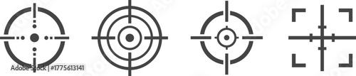  Crosshair vector set, target symbols, aiming scope, focus design, shooting sight, user interface element, black outline style, minimal circle illustration