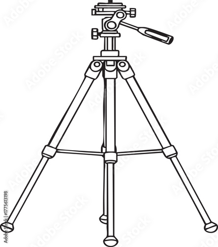 Black and white line drawing of a camera tripod camera accessory photography equipment