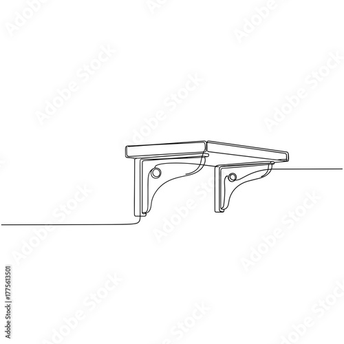 Corner wall shelf with brackets in minimalist line art style