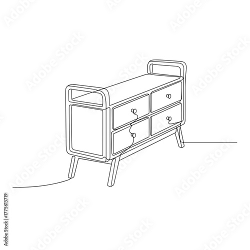 Modern drawer cabinet in minimalist line art on white background