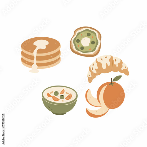 Delicious Breakfast Spread Featuring Variety of Illustrated Food Items