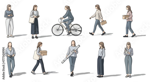 Diverse women in casual wear a variety of poses illustrating modern lifestyle perfect for depicting workplace diversity and employee representation
