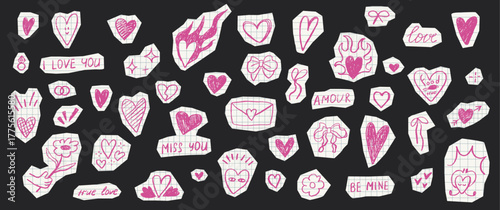 Foto Newspaper scrapbook pink heart doodles