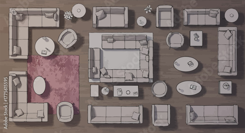 floor plan furniture arrangement showcases interior design layout providing blueprint for architectural planning and room organization ideal for home design software.