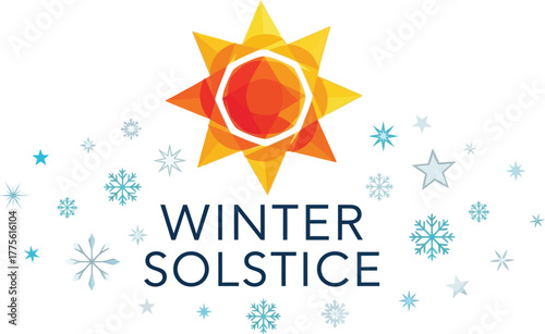 Winter solstice with sun and snowflakes