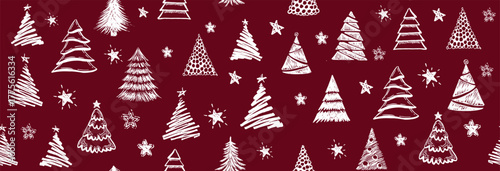 Christmas tree white on red, hand drawn illustrations.	
