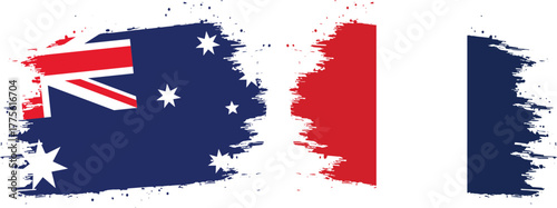 Brush stroke Australia and France Circular National Flags on Transparent Background , Symbol of Unity and Diplomacy