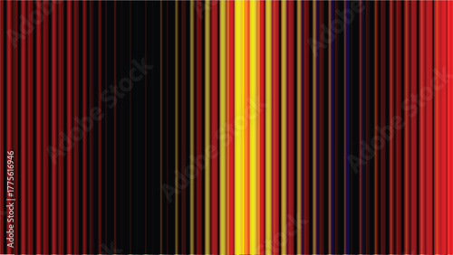 A vibrant abstract composition featuring a dynamic array of vertical stripes in a warm color palette of red, yellow, and black, creating a sense of digital energy and rhythmic motion