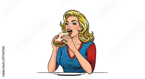 Woman enjoying a sandwich while seated at a table  