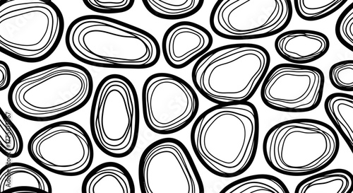 Abstract pattern of irregular shapes with concentric line art, creating a modern and minimalist design.