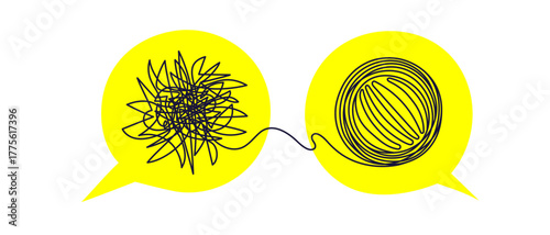 Human brain dialog. Stress.Tangle line of thoughts